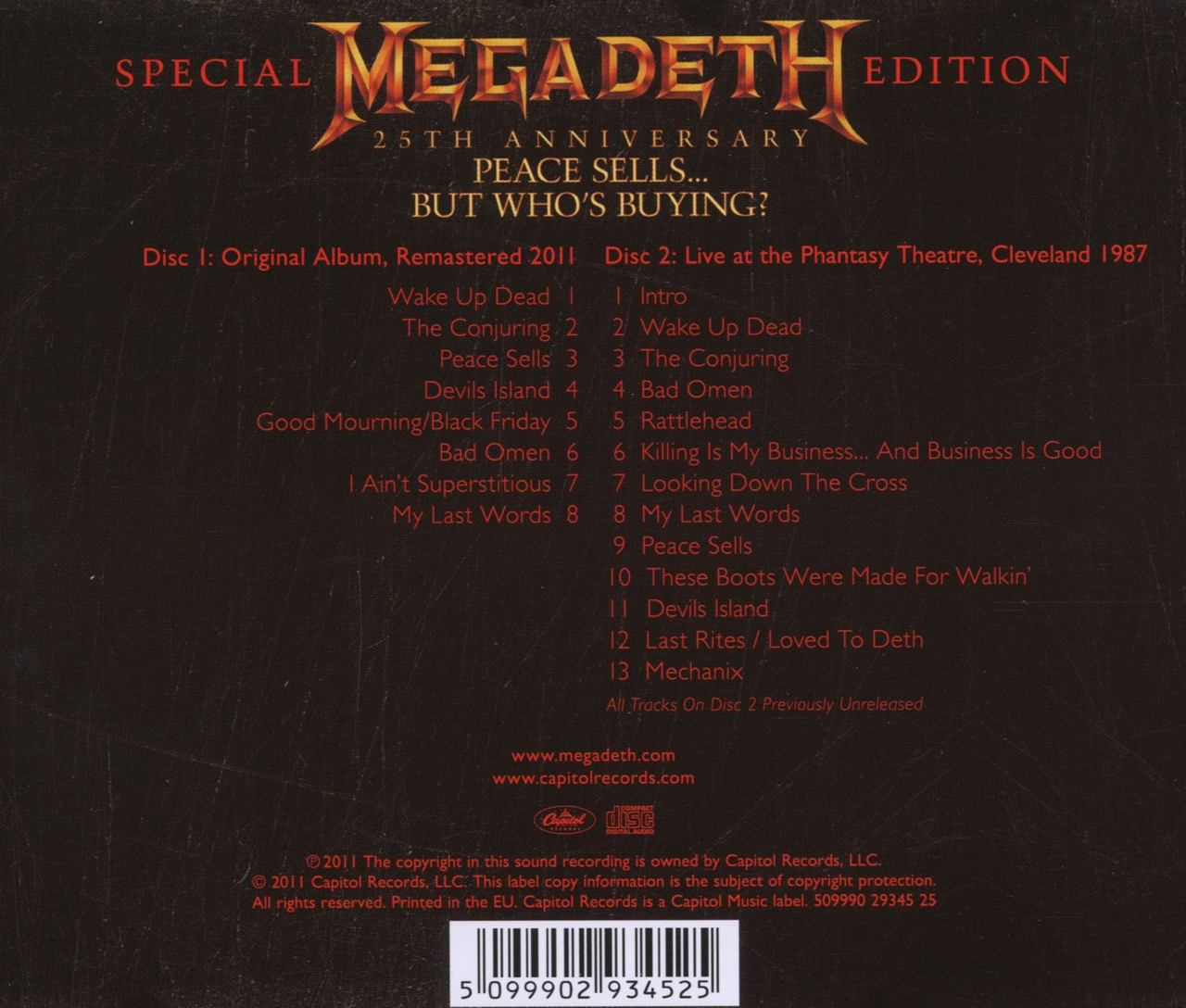 Megadeth 'Peace Sells... But Who's Buying?' (25th Anniversary) 2CD Jewel Case