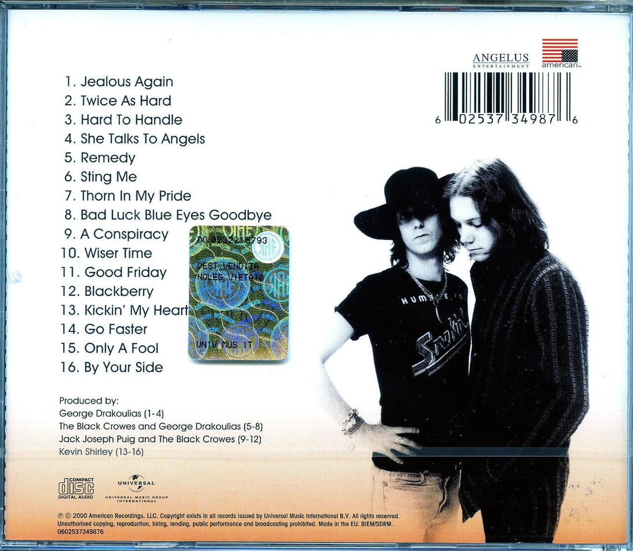 The Black Crowes 'Greatest Hits 1990-1999: A Tribute To A Work In Progress...' CD Jewel Case