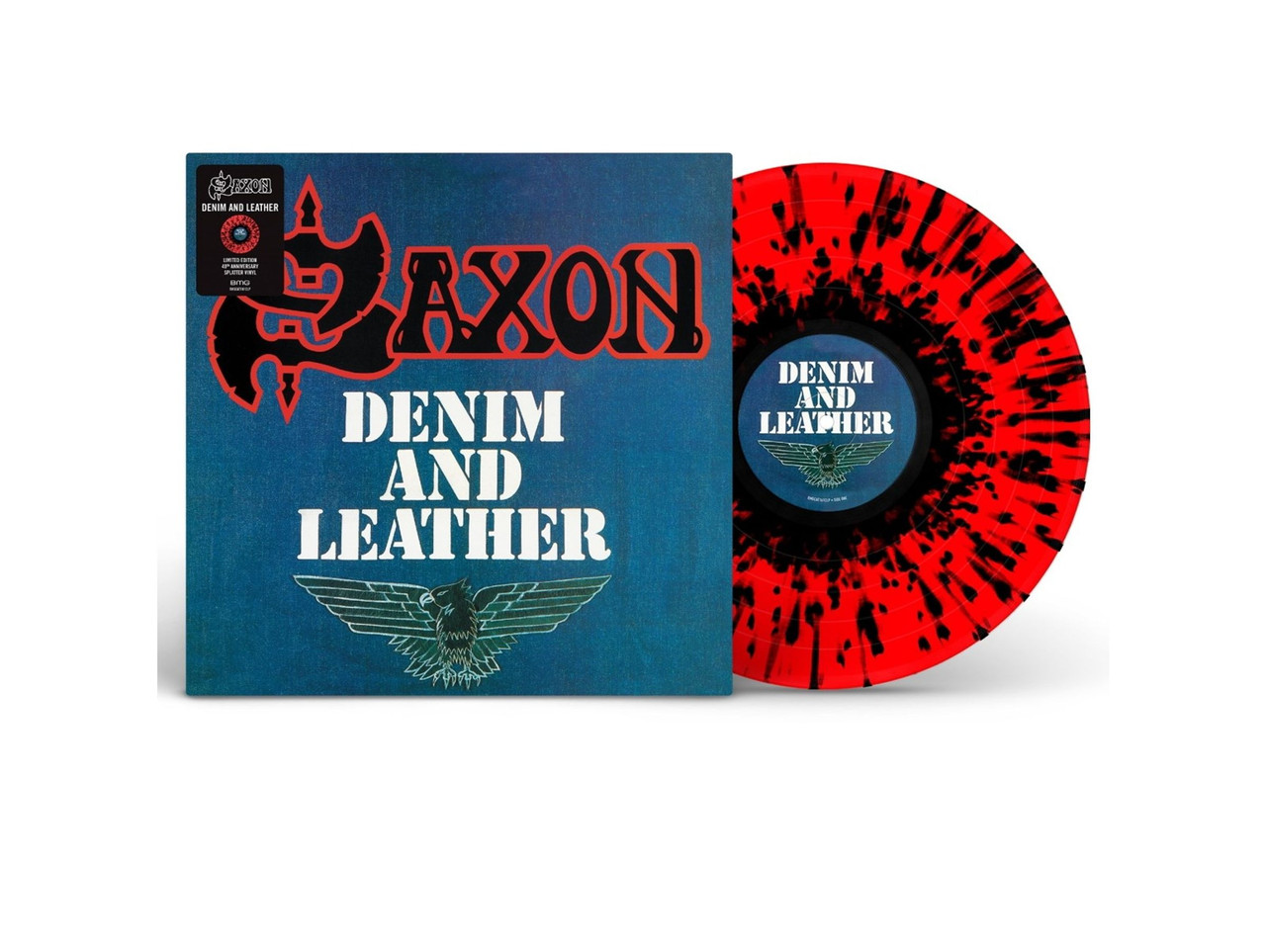 Saxon 'Denim and Leather' (40th Anniversary) Red Black Splatter Vinyl