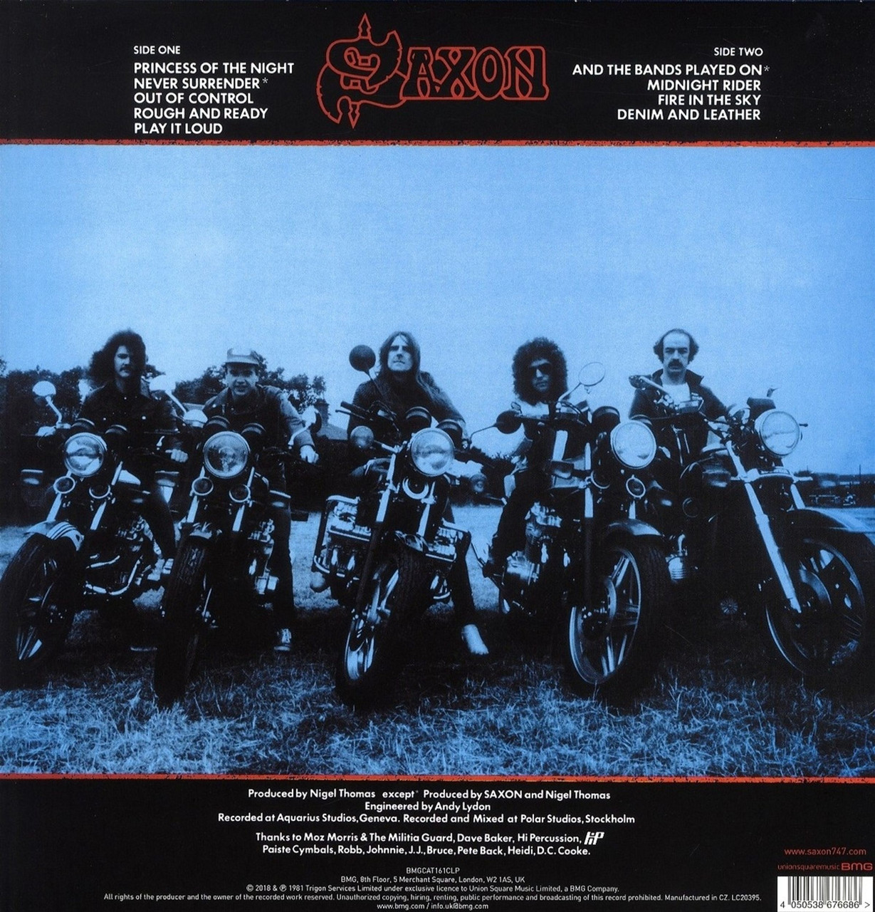 Saxon 'Denim and Leather' (40th Anniversary) Red Black Splatter Vinyl