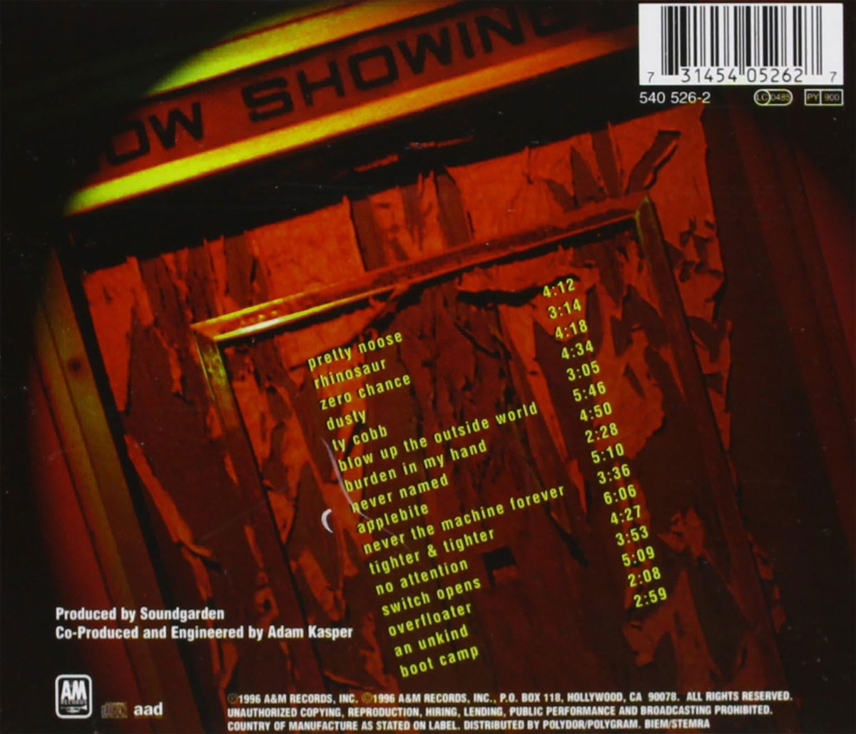 Soundgarden 'Down On The Upside' CD Back