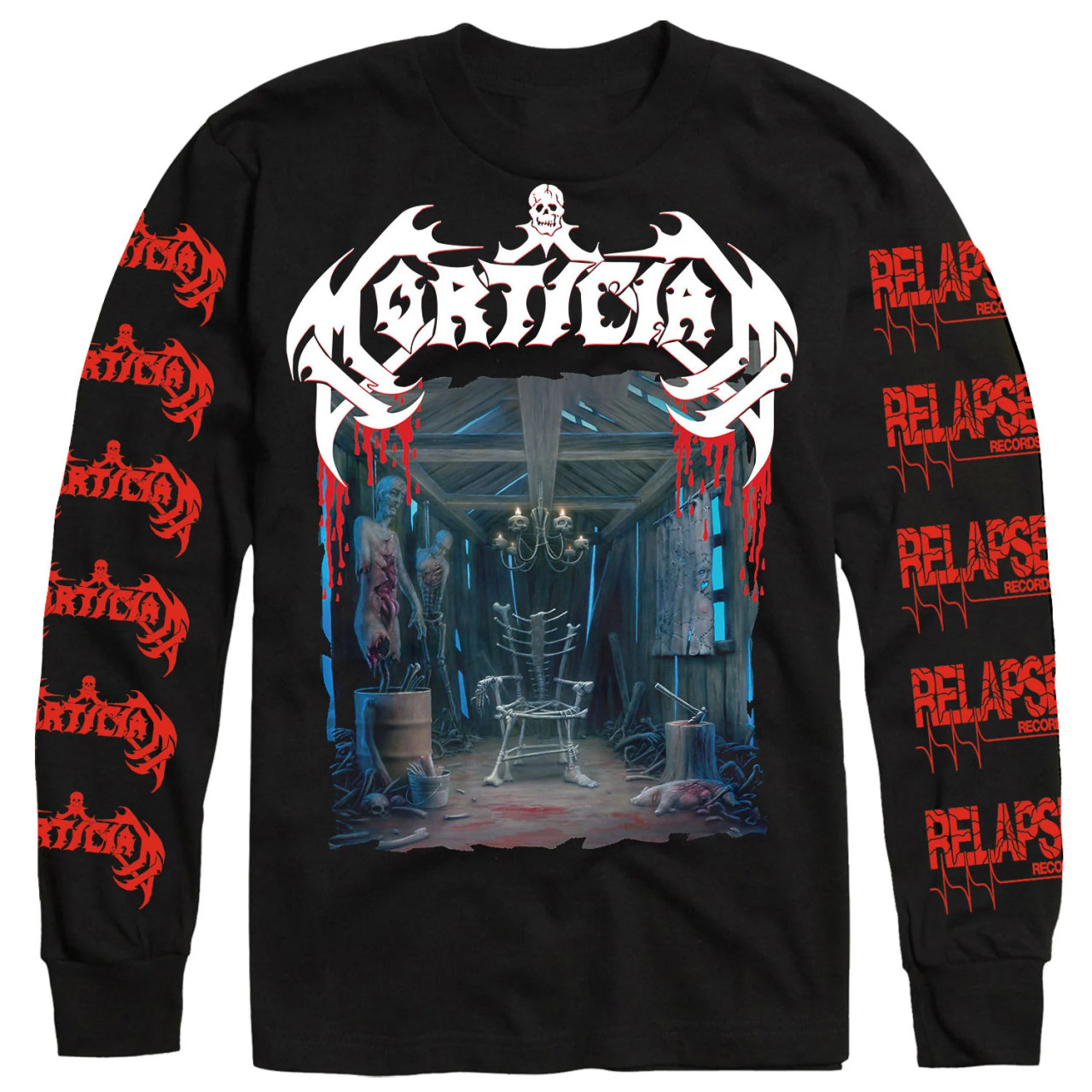 Mortician 'Hacked Up for Barbecue' (Black) Long Sleeve Shirt front