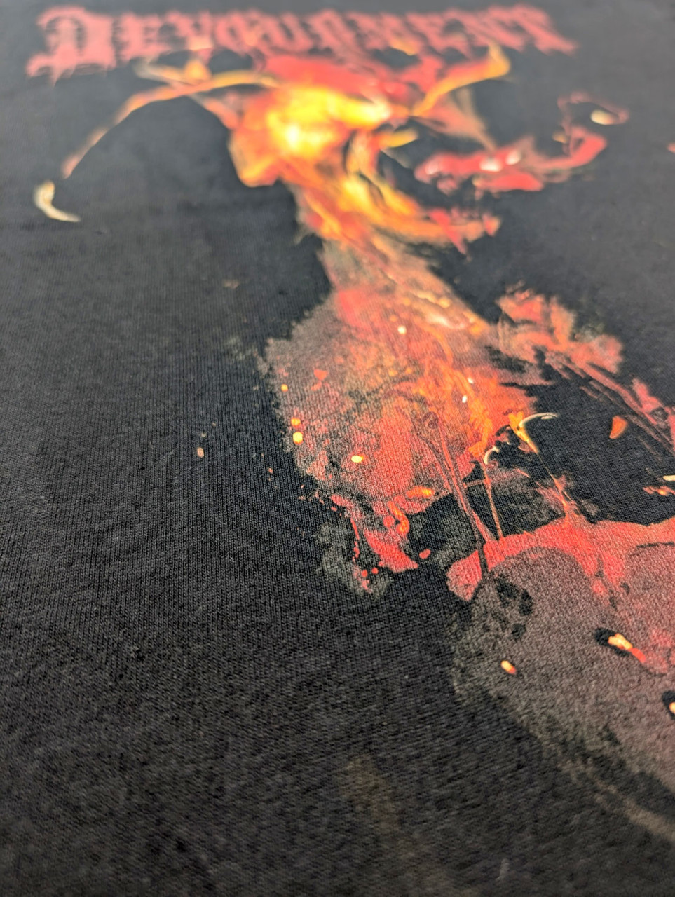 Devourment 'Obscene Majesty' (Black) T-Shirt close up print detail