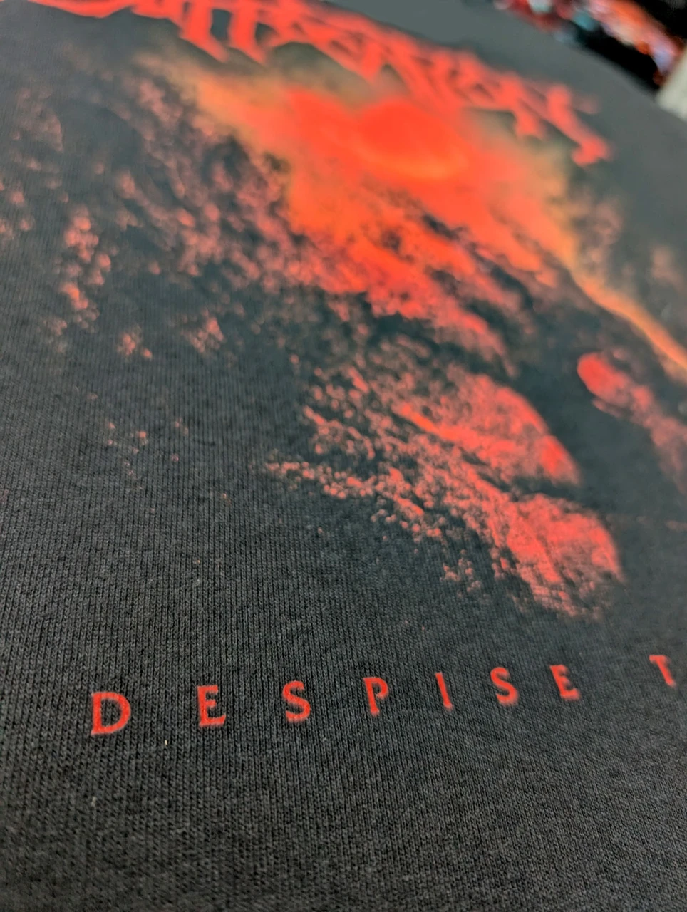 Suffocation 'Despise The Sun' (Black) T-Shirt print close up detail 2