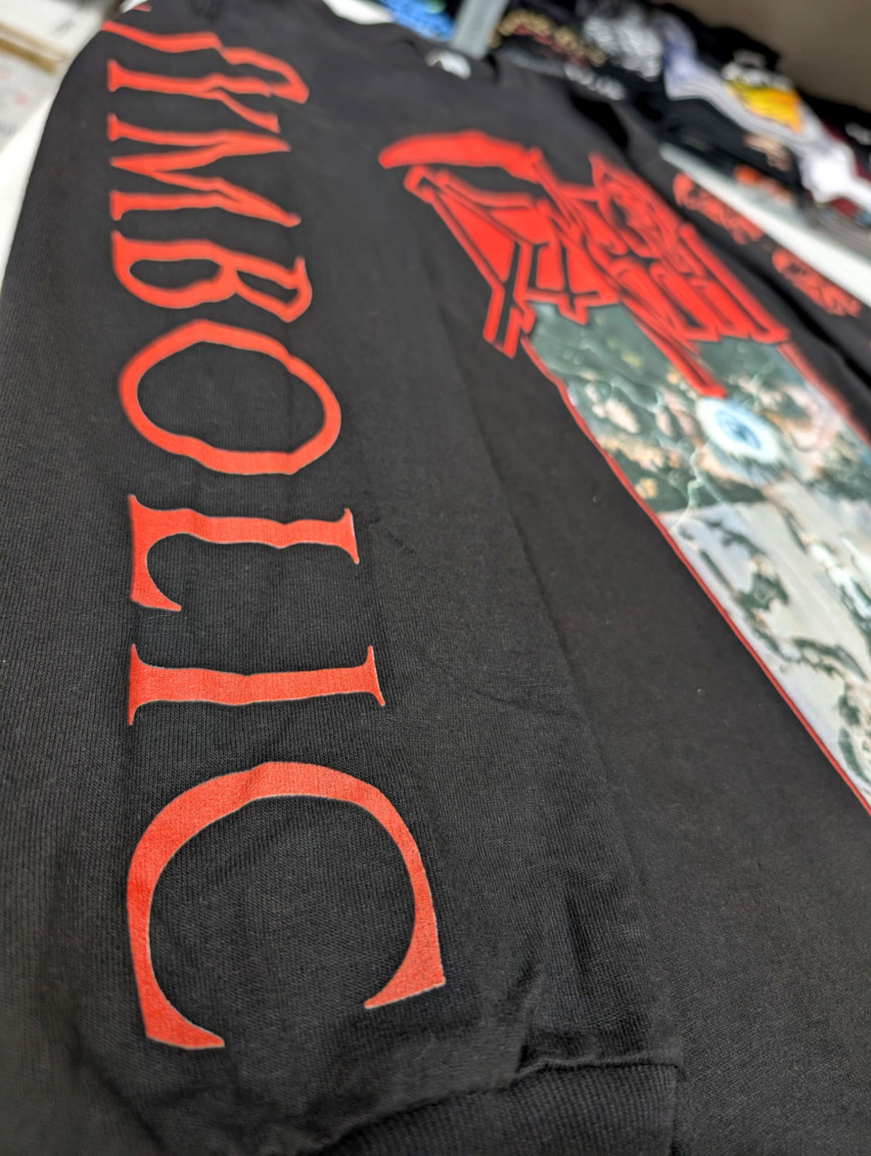 Death 'Symbolic' (Black) Long Sleeve Shirt close up of right arm print