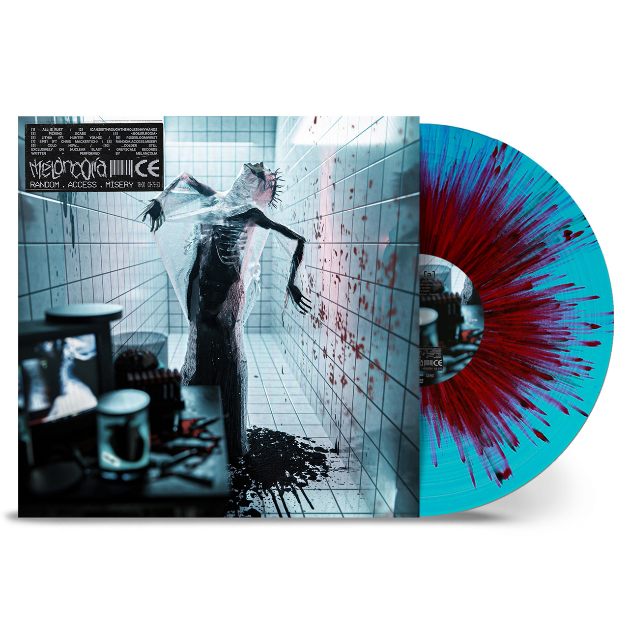 Mélancolia 'random.access.misery' LP Turquoise Transparent Red Opaque Black Splatter Vinyl