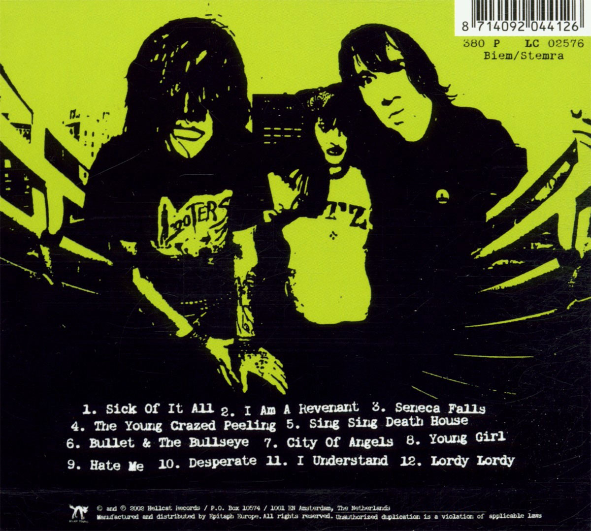 The Distillers 'Sing Sing Death House' CD Back