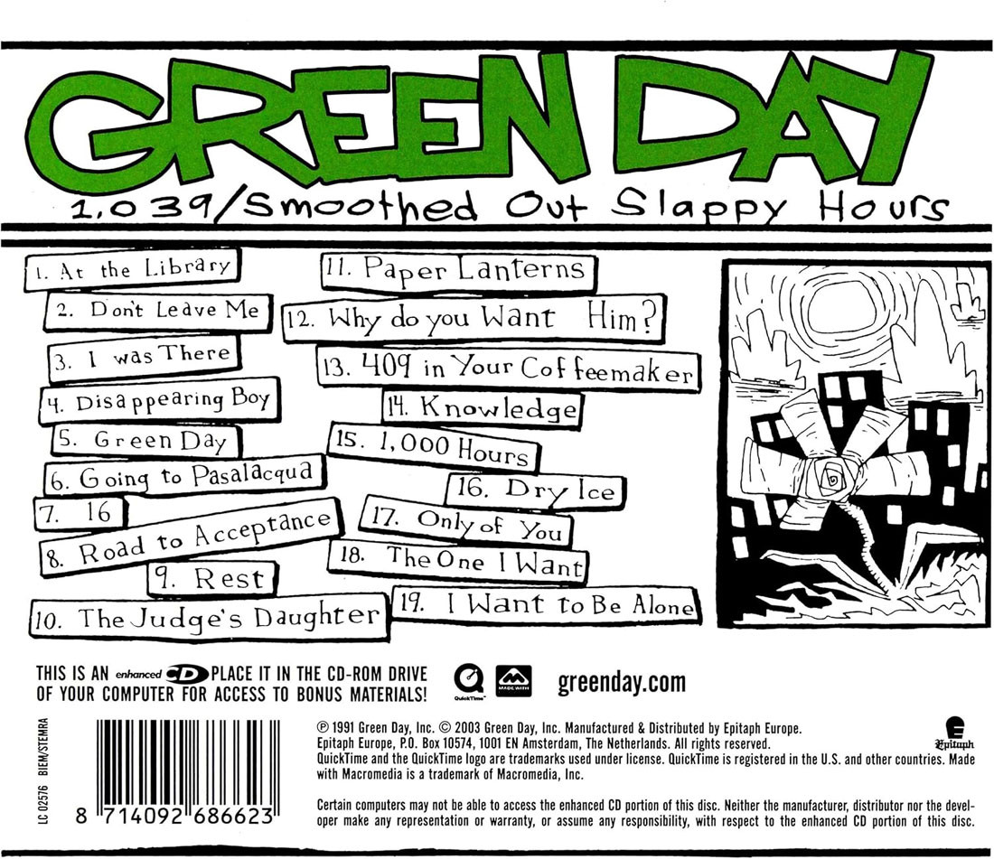 Green Day '1,039/Smoothed Out Slappy Hours' Enhanced CD Back