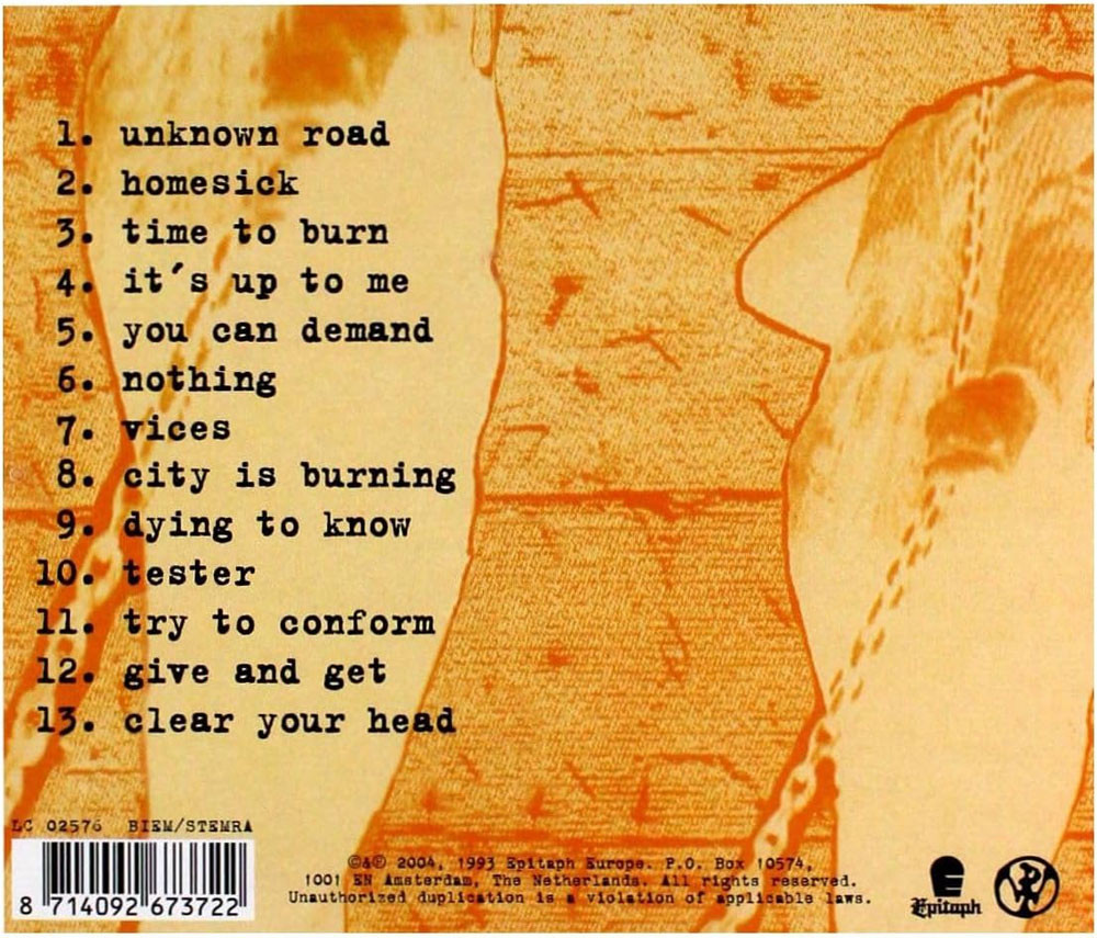 Pennywise 'Unknown Road' CD Back