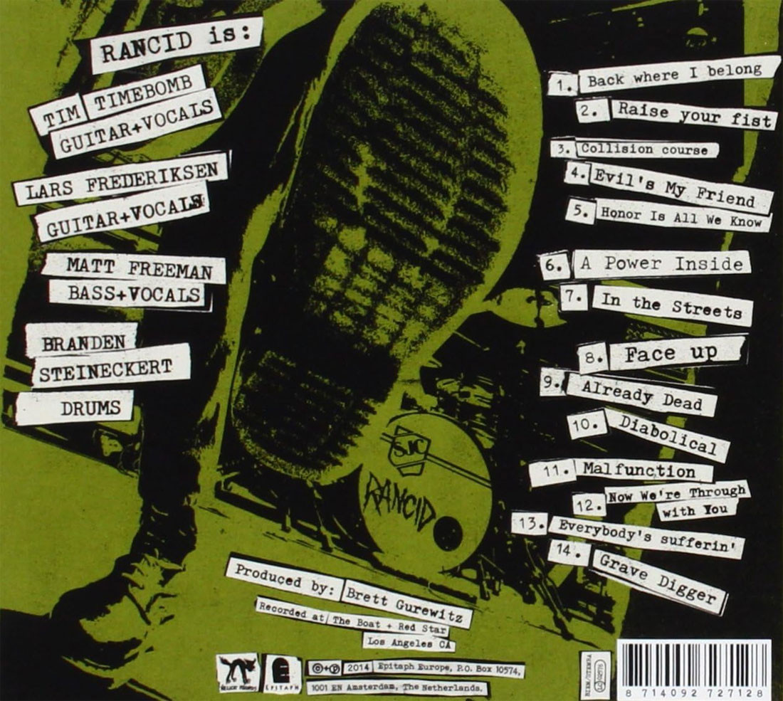 Rancid '...Honor Is All We Know' CD Back