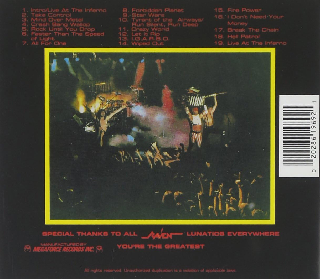 Raven 'Live At The Inferno' CD Back