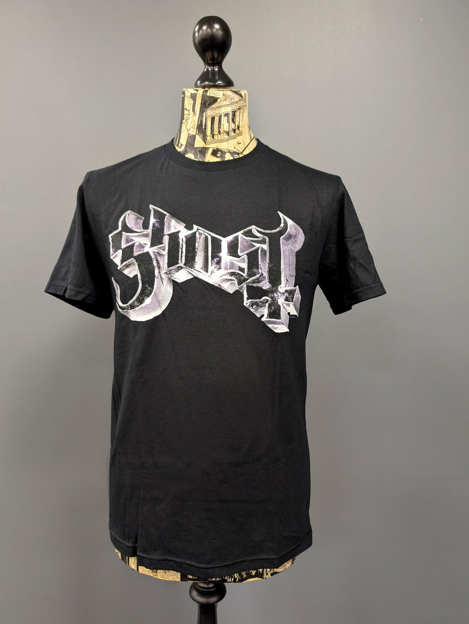 Ghost 'Metal Logo & Purple Grucifix' (Black) T-Shirt - Eye Drop