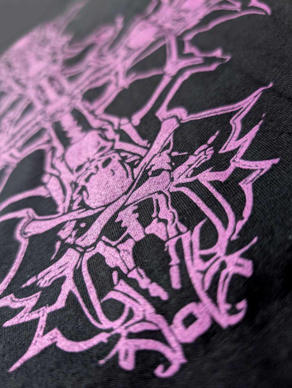 Ghost 'Metal Logo & Purple Grucifix' (Black) T-Shirt - Eye Drop Select close up detail back
