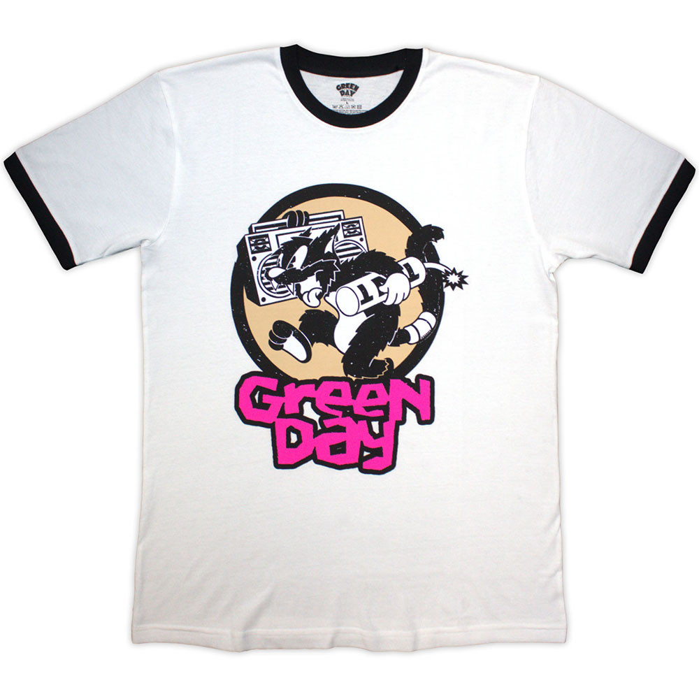 Green Day 'Revolution TNT' (White & Black) Eco Ringer T-Shirt