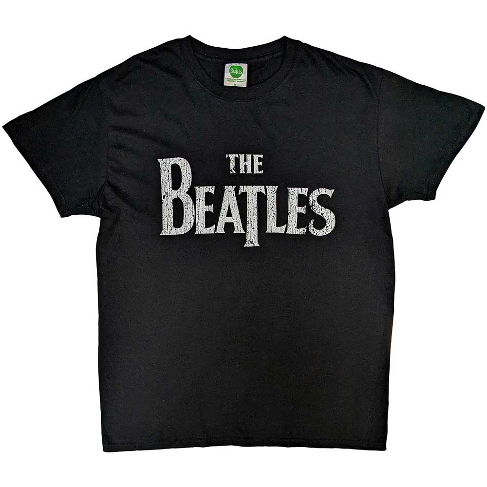 The Beatles 'Vintage Drop T Logo' (Black) T-Shirt