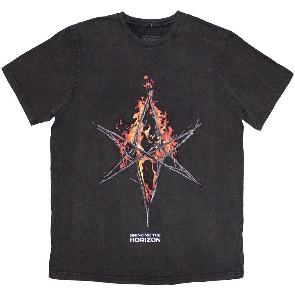 Bring Me The Horizon 'Flame Hex & Text Logo' (Grey) T-Shirt