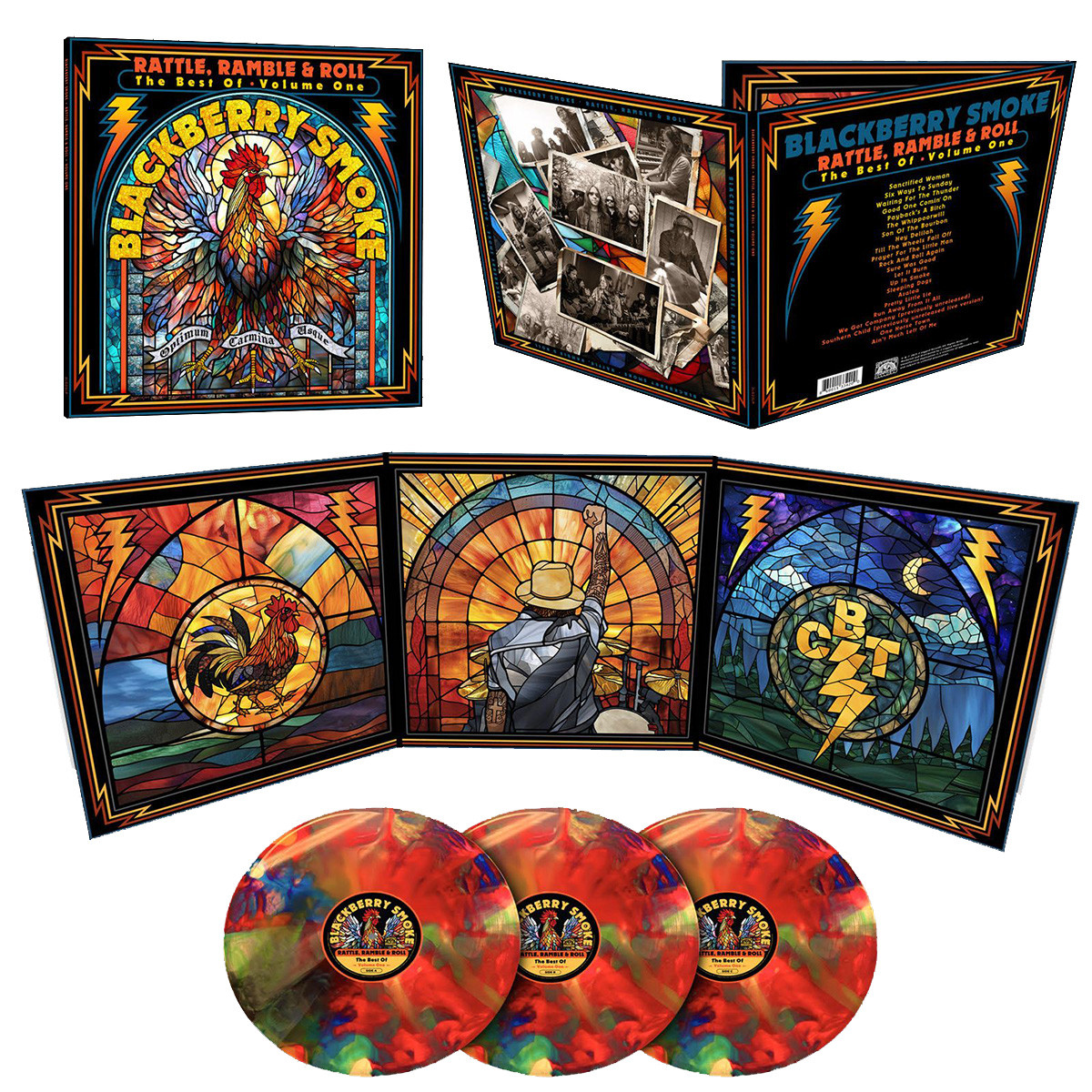 Blackberry Smoke 'Rattle, Ramble & Roll: The Best of Blackberry Smoke Vol. 1' Triple Stained Glass Vinyl OPEN