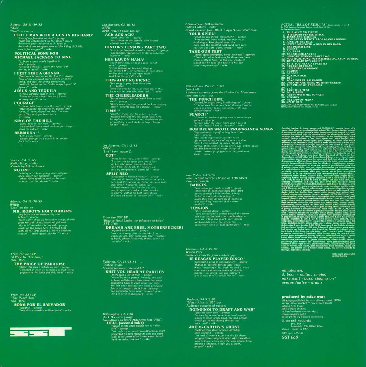 Minutemen 'Ballot Result' 2LP Black Vinyl Back