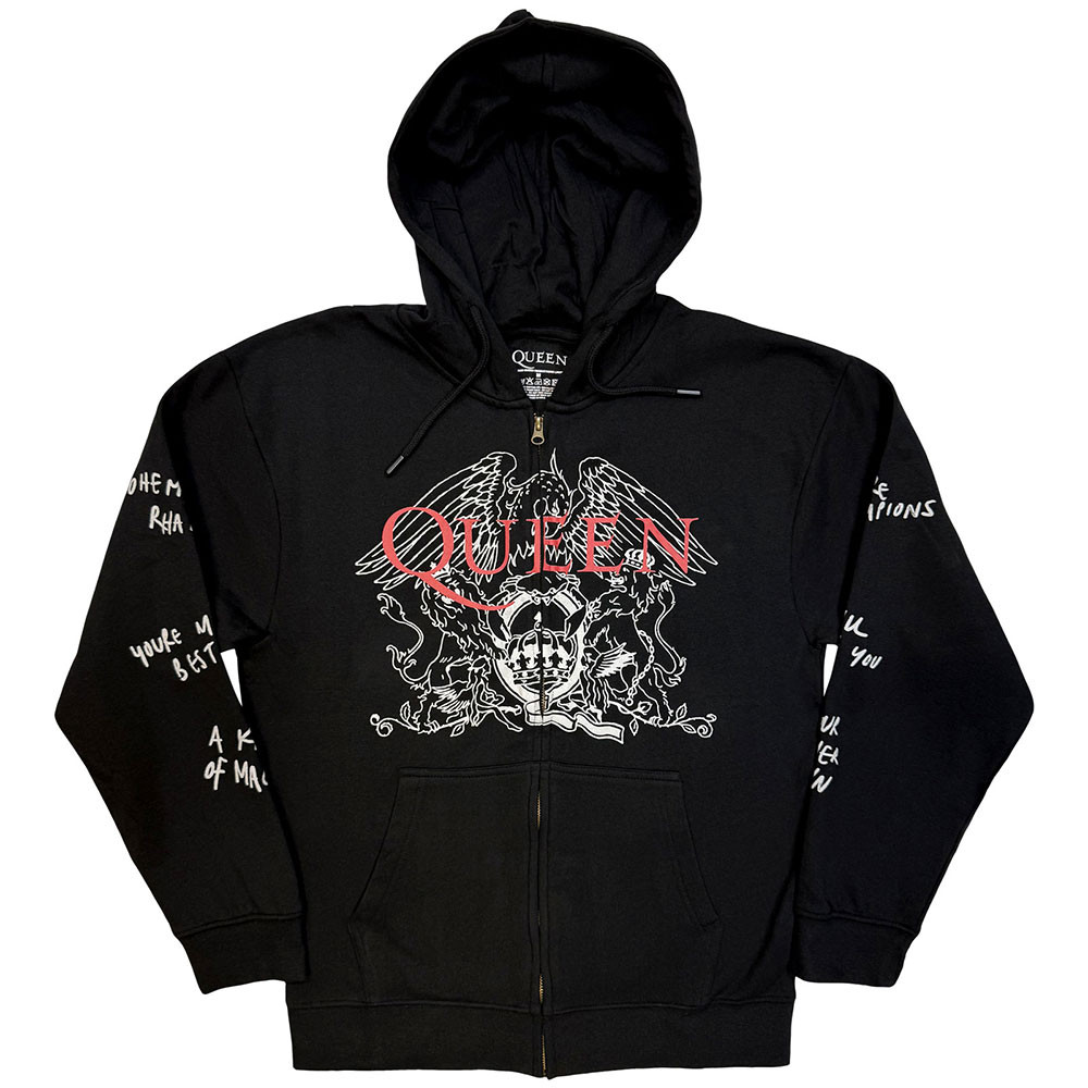 Queen 'Logo & Crest Outline' (Grey) Zip Up Eco Hoodie