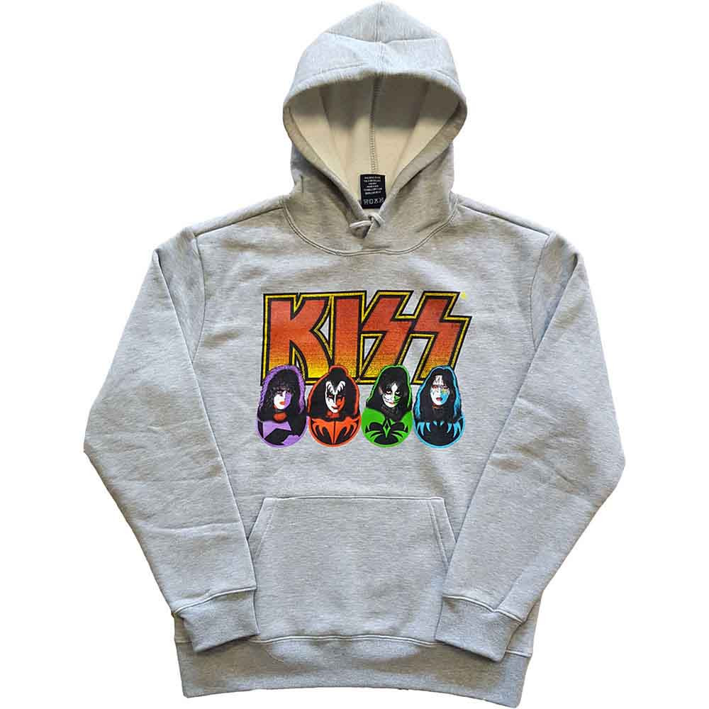 KISS 'Logo, Faces & Icons' (Grey) Pull Over Hoodie