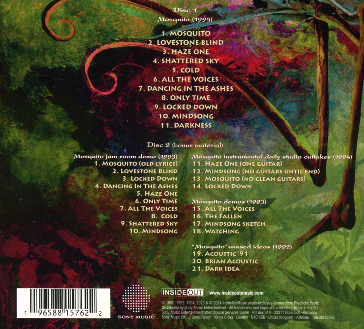 Psychotic Waltz 'Mosquito' (Reissue 2024) 2CD Digipack Back