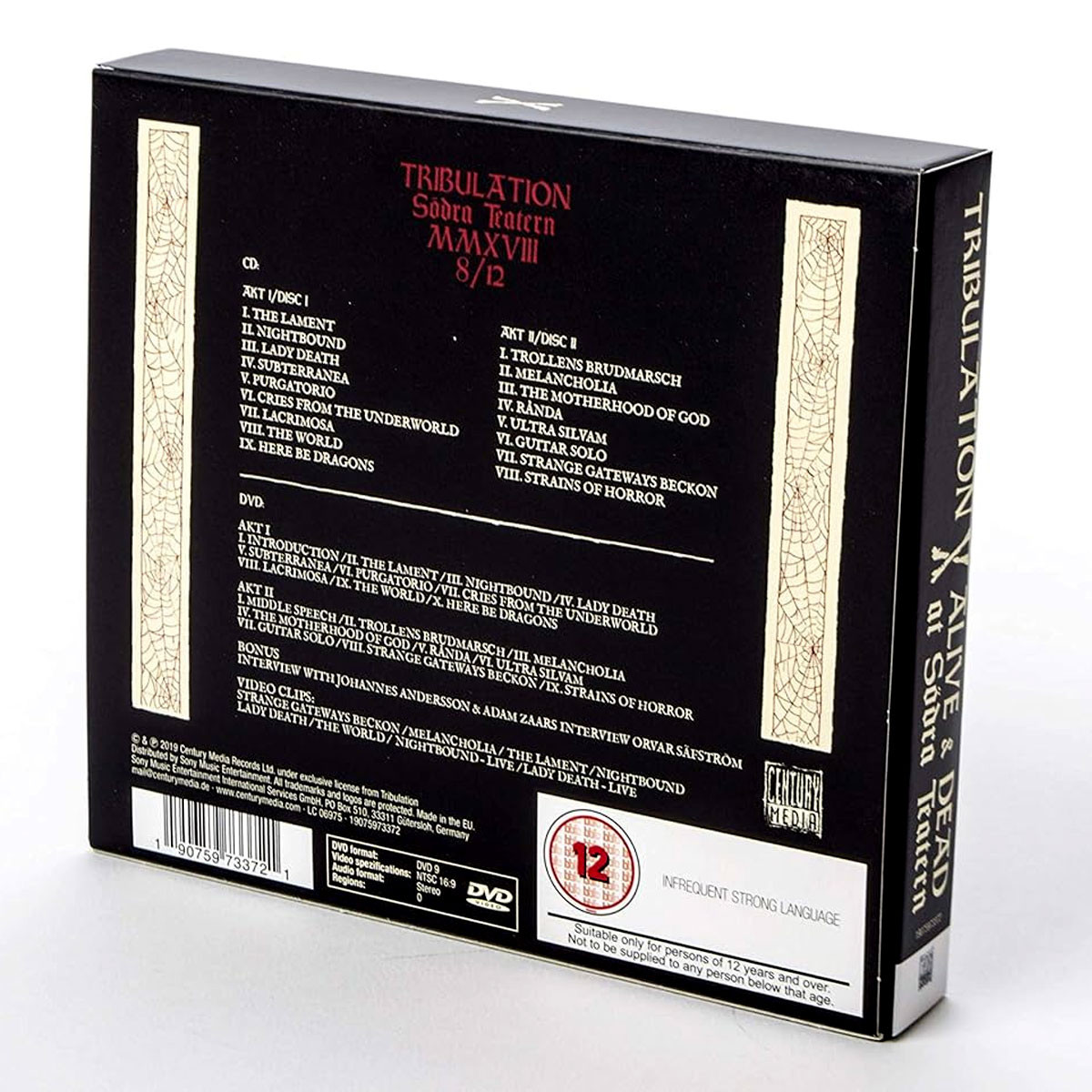 Tribulation 'Alive & Dead at Södra Teatern' 2CD & DVD Digipack Back