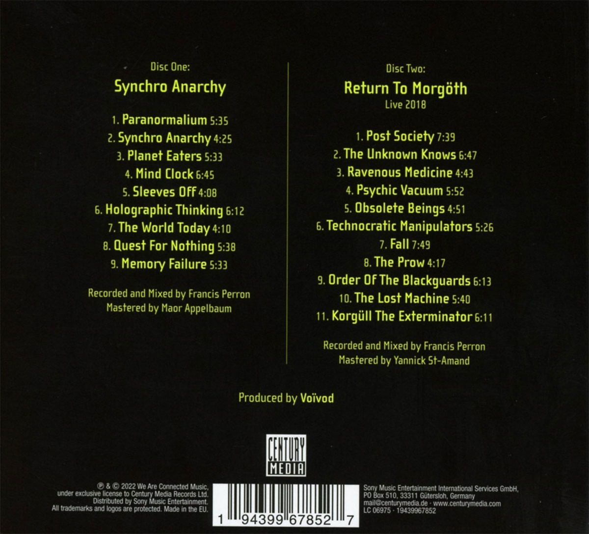 Voivod 'Synchro Anarchy' 2CD Hardcover Mediabook Back