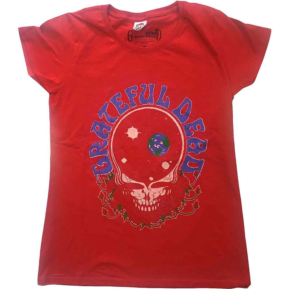 Grateful Dead 'Space Your Face & Logo' (Red) Womens Fitted T-Shirt