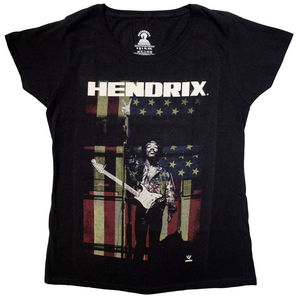 Jimi Hendrix 'Peace Flag' (Black) Womens Fitted T-Shirt