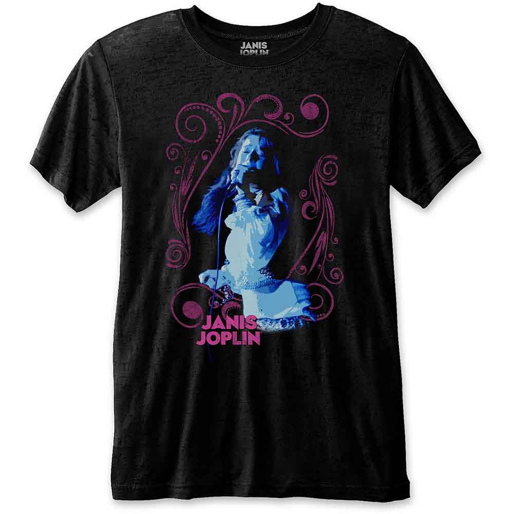 Janis Joplin 'Floral Frame' (Black) T-Shirt