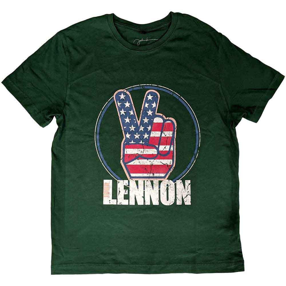 John Lennon 'Peace Fingers US Flag' (Green) T-Shirt