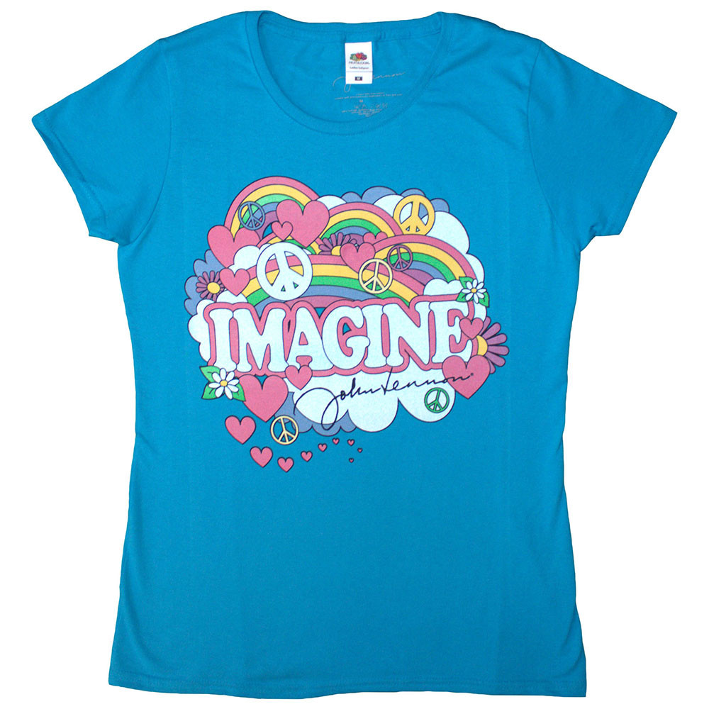 John Lennon 'Rainbows, Love & Peace' (Light Blue) Womens Fitted T-Shirt