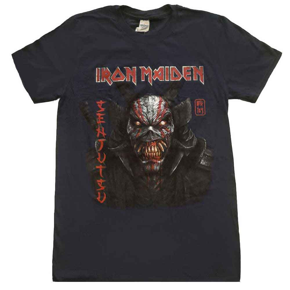 Iron Maiden 'Senjutsu Back Cover Vertical Logo' (Navy Blue) T-Shirt