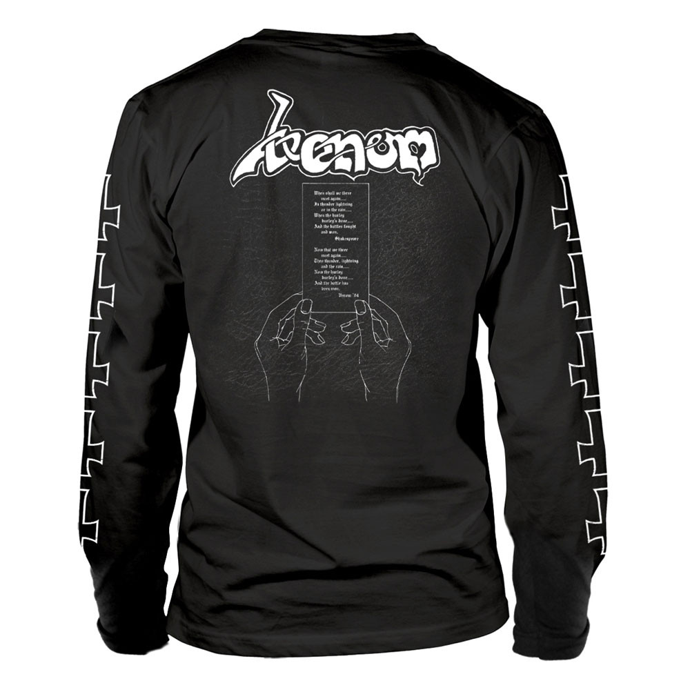 Venom 'At War With Satan White' (Black) Long Sleeve Shirt Back