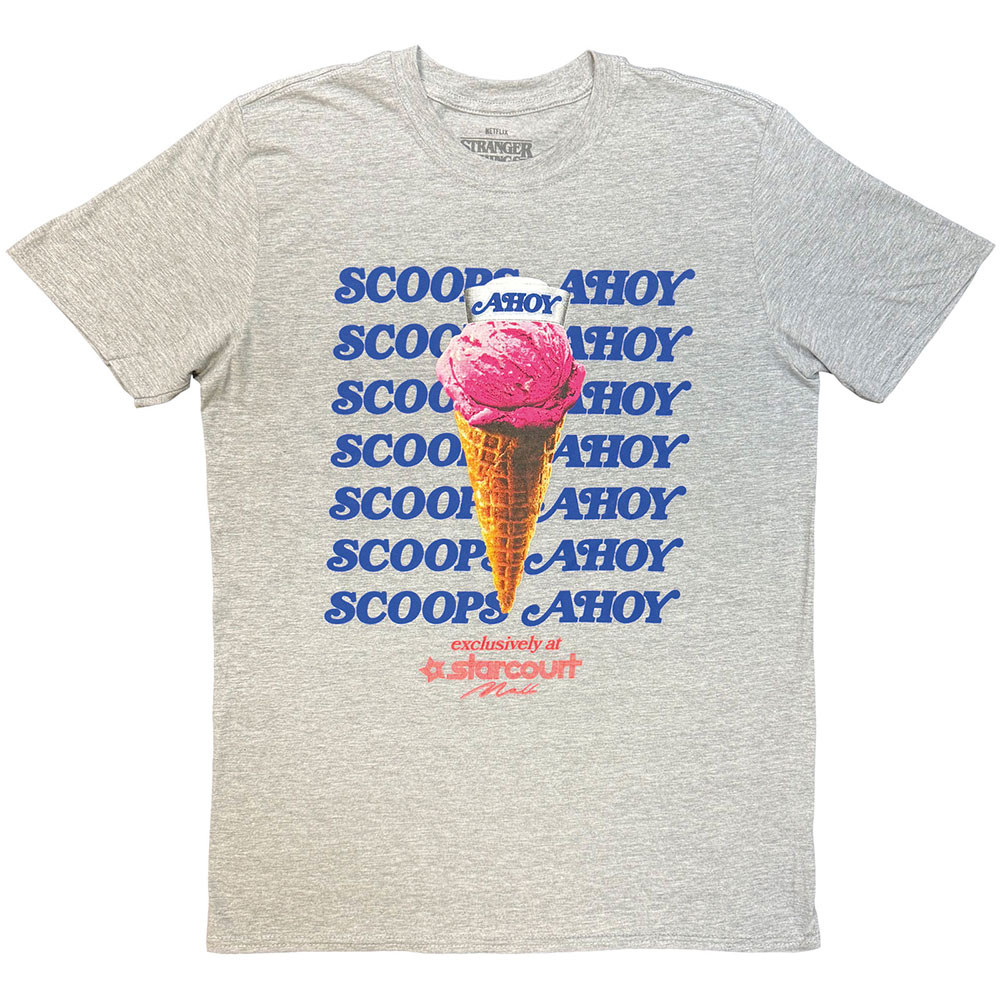 Stranger Things 'Scoop Ahoy Ice Cream' (Grey) T-Shirt