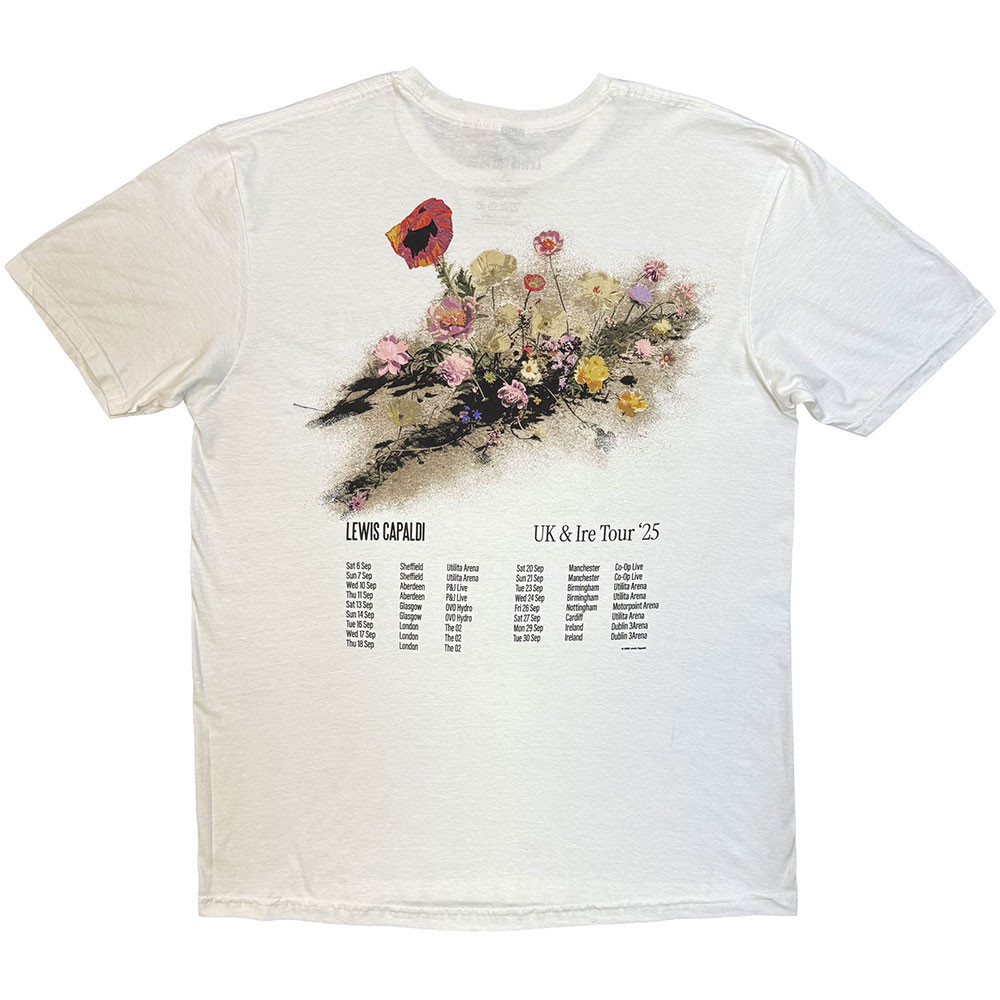 Lewis Capaldi 'Flowers UK Tour '25' (White) T-Shirt