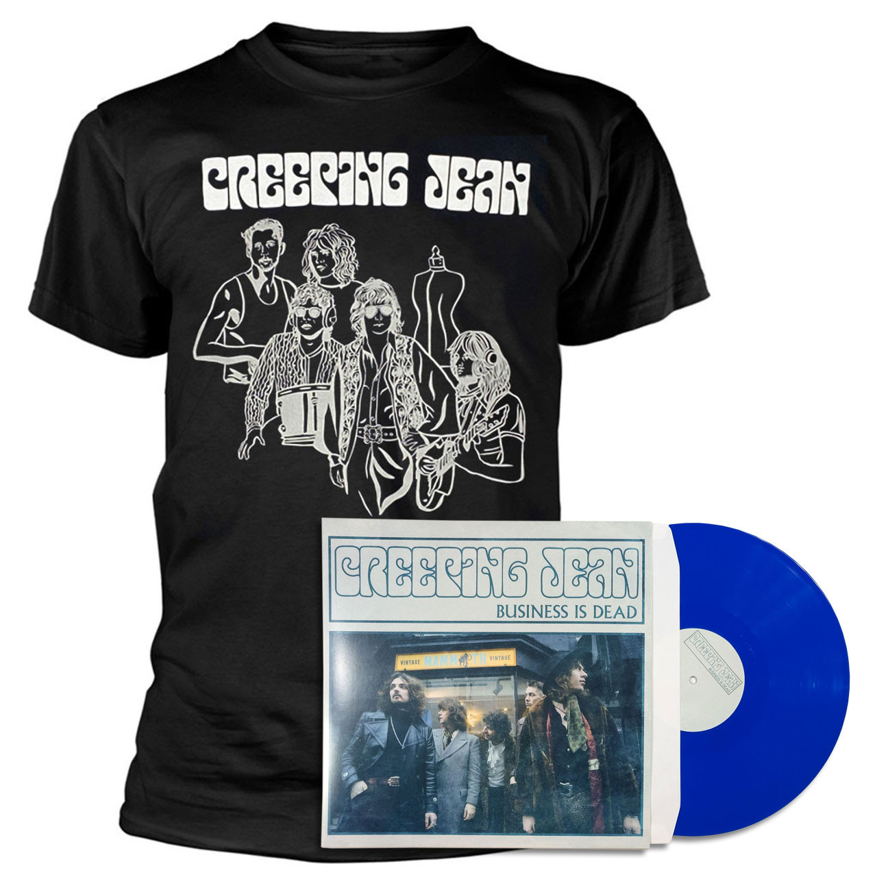Creeping Jean 'Business IS Dead' LP Blue Vinyl and T-Shirt Bundle
