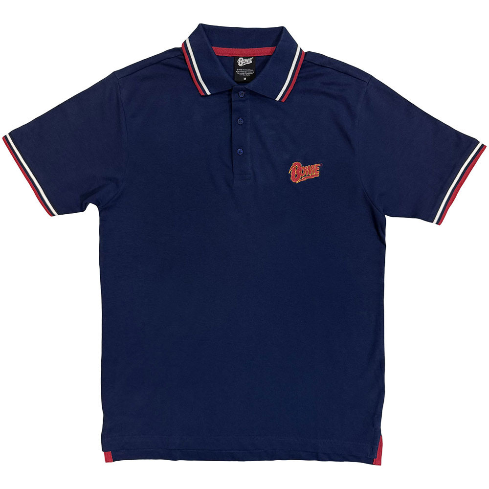 David Bowie 'Flash Logo v2' (Navy Blue) Polo Shirt