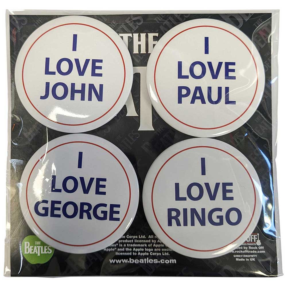 The Beatles 'I Love 4 Pack Large' Button Badge Pack