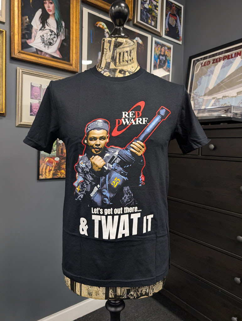 Red Dwarf 'Twat It' (Black) T-Shirt Mannequin