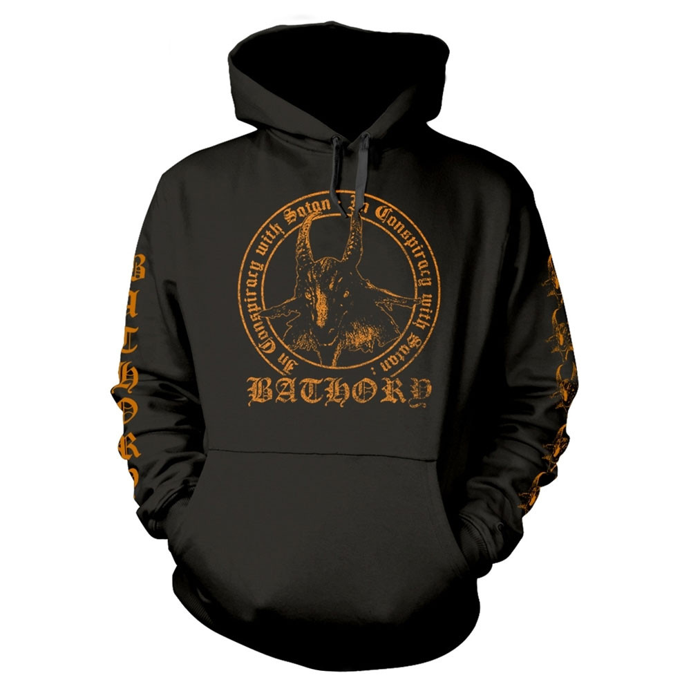 Bathory 'In Conspiracy With Satan' (Black) Pull Over Hoodie Front