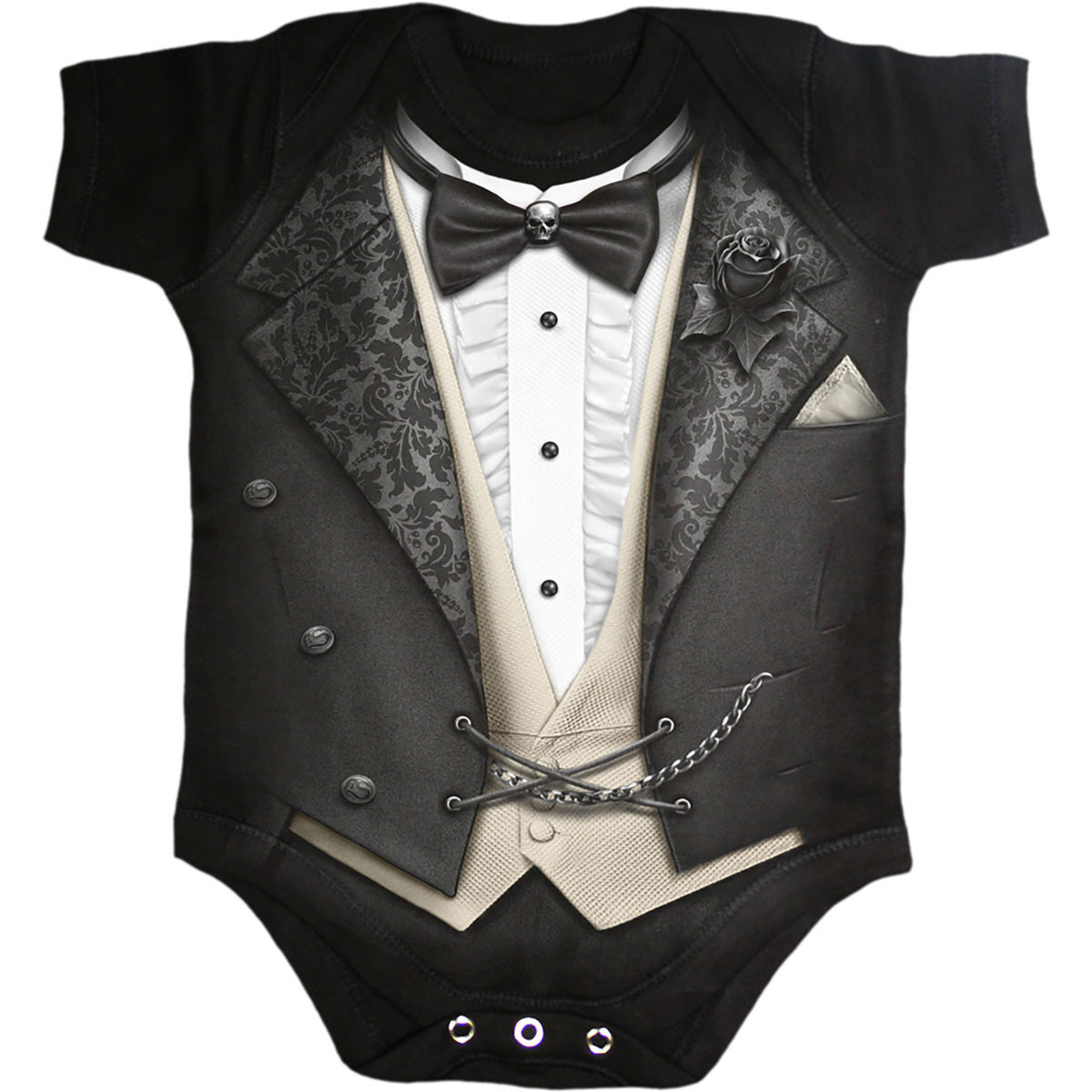 Spiral 'Tuxed' (Black) Baby Grow