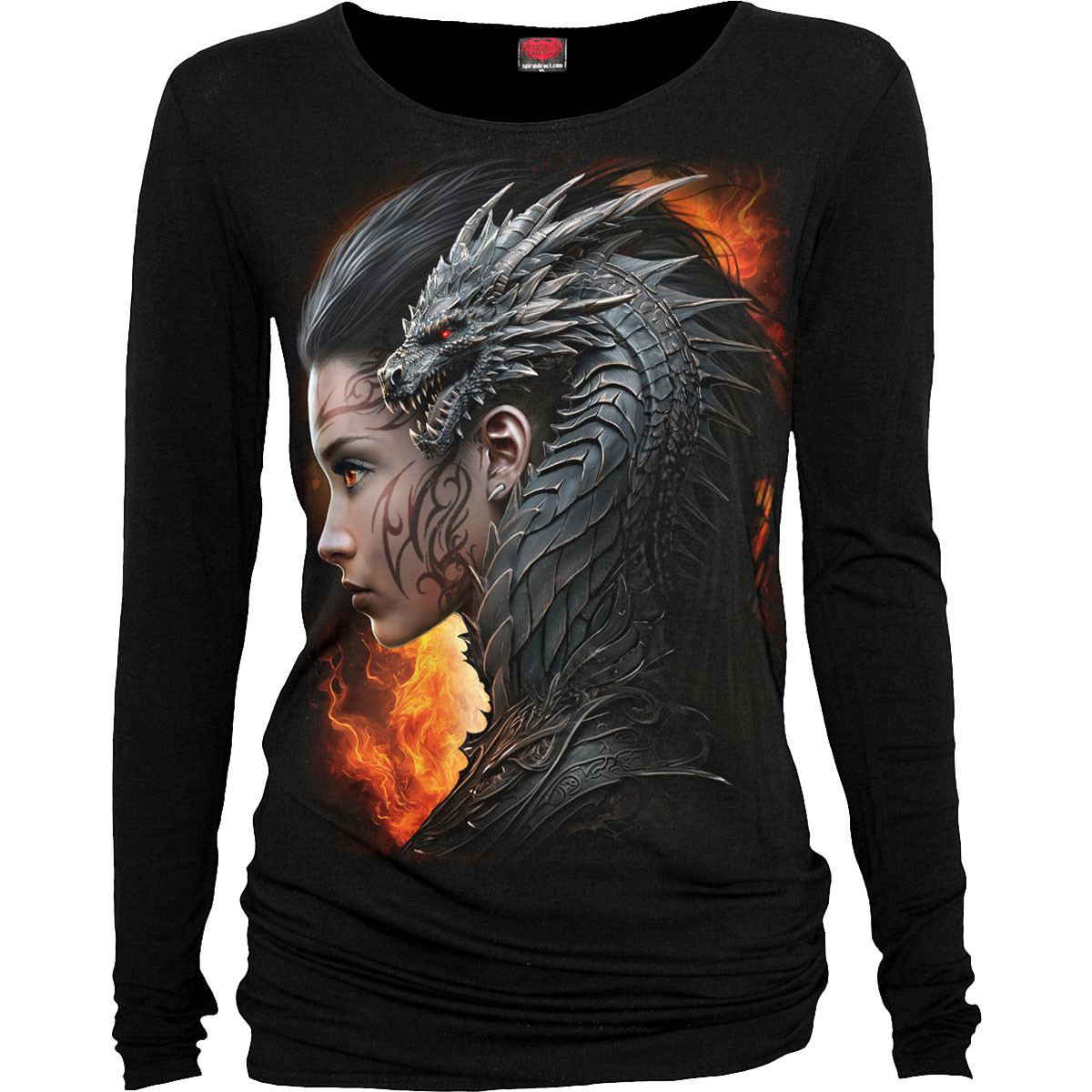 Spiral 'Draco Queen' (Black) Womens Fitted Long Sleeve Baggy T-Shirt