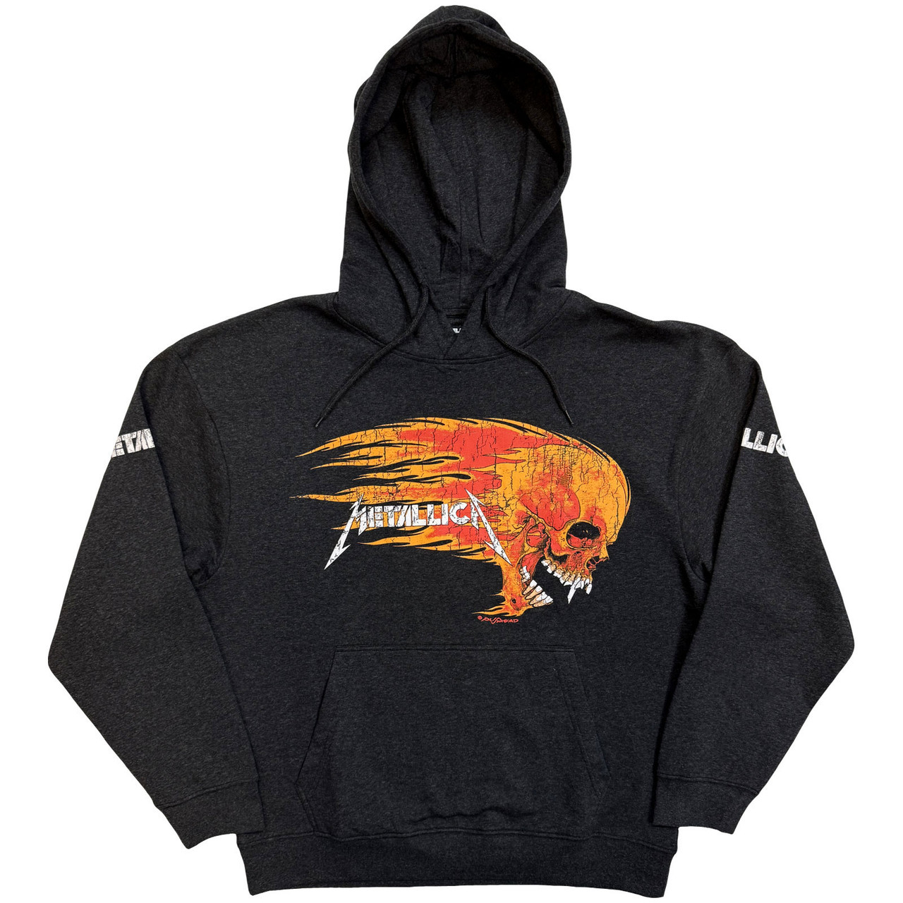 Metallica 'Worn Pushead Flaming Skull' (Charcoal Grey) Pull Over Hoodie