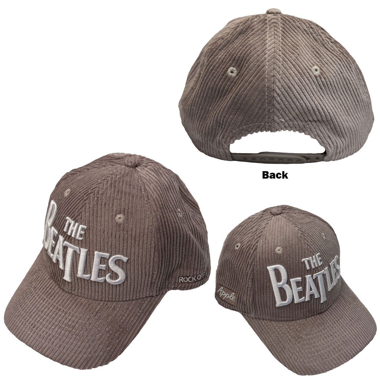 The Beatles 'Drop T Logo & Apple Corduroy' (Grey) Baseball Cap