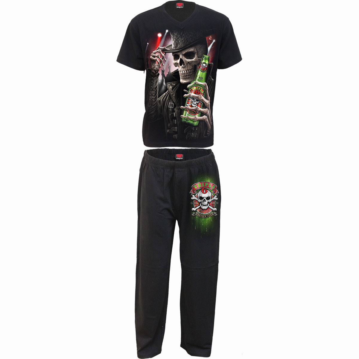 Spiral 'Triple 6' (Black) 4 Piece Gothic Pyjama Set