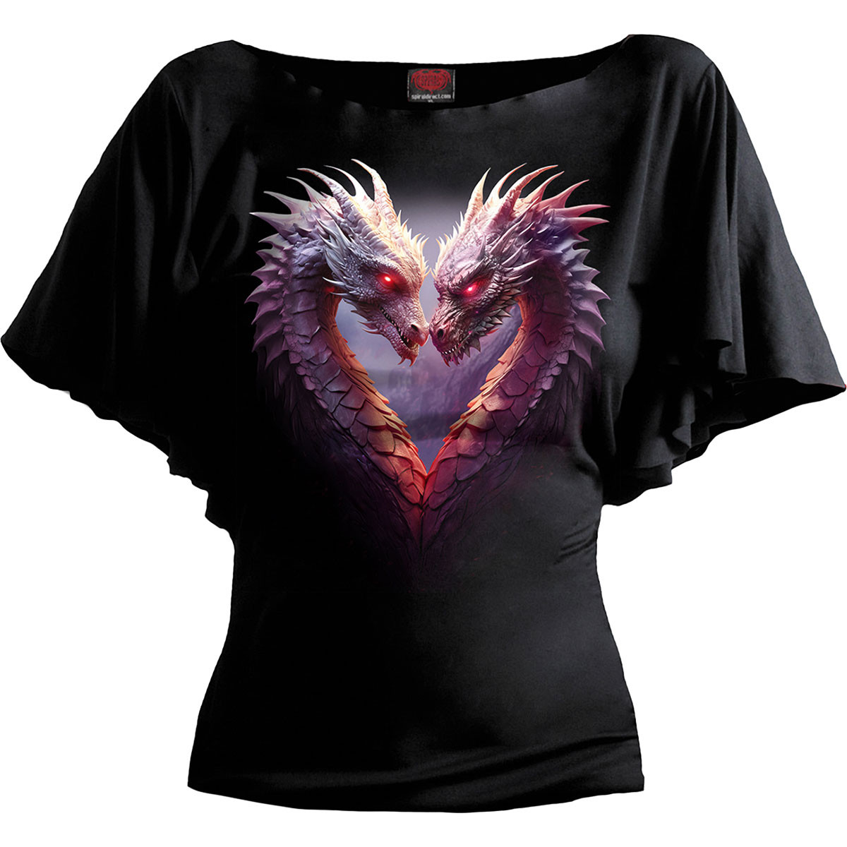 Spiral 'Heart Of Dragons' (Black) Womens Fitted Latin Boatneck Top