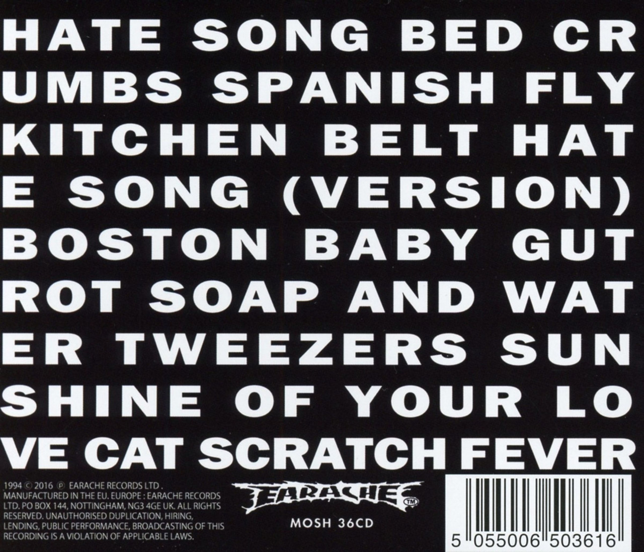 Fudge Tunnel 'Hate Songs In E Minor' CD