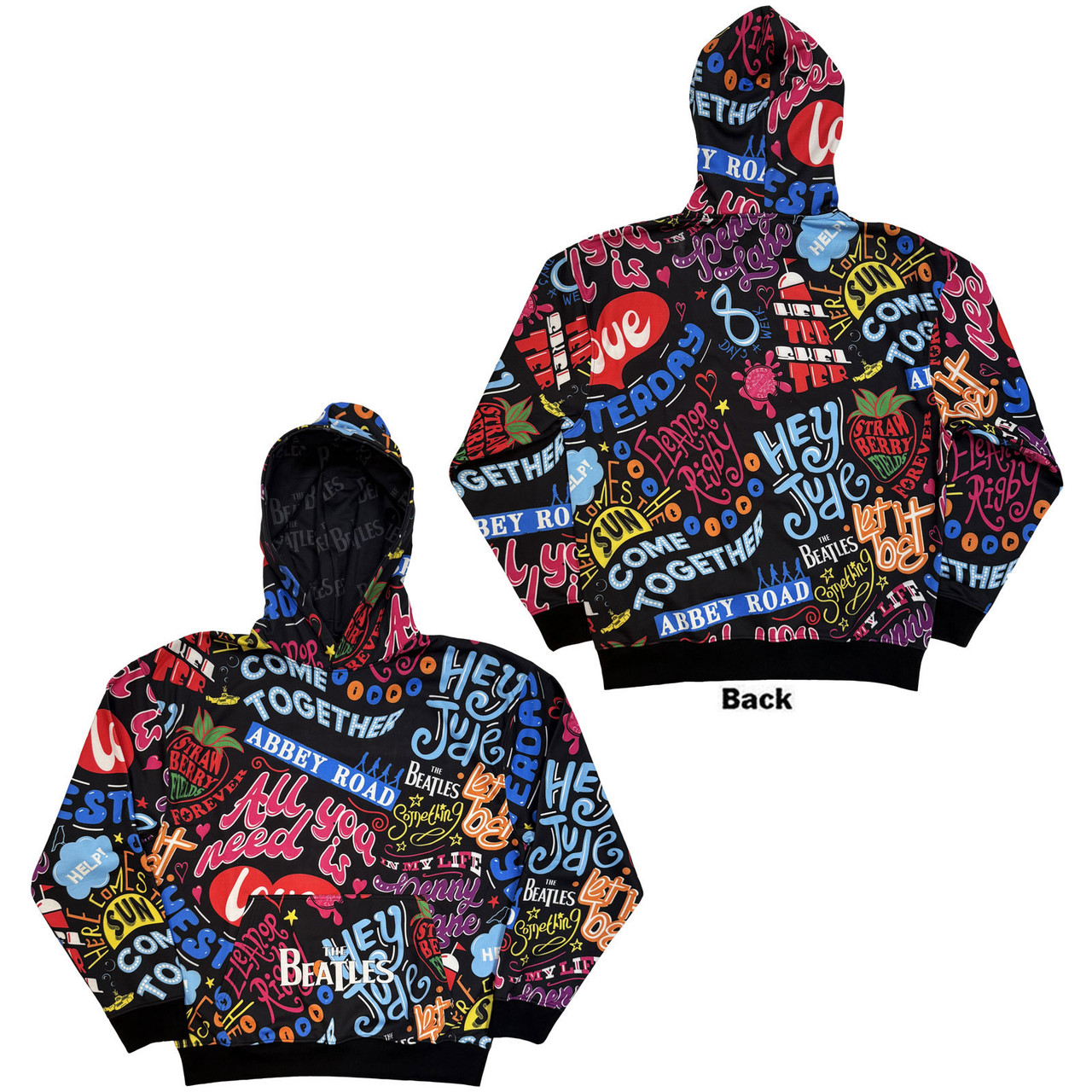 The Beatles 'Song Titles' (Black) Pull Over Hoodie