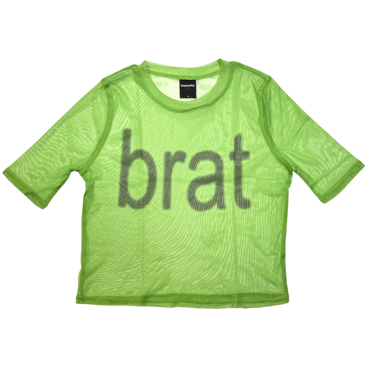 Charli XCX 'Brat Logo' (Green) Womens Fitted Mesh Crop Top